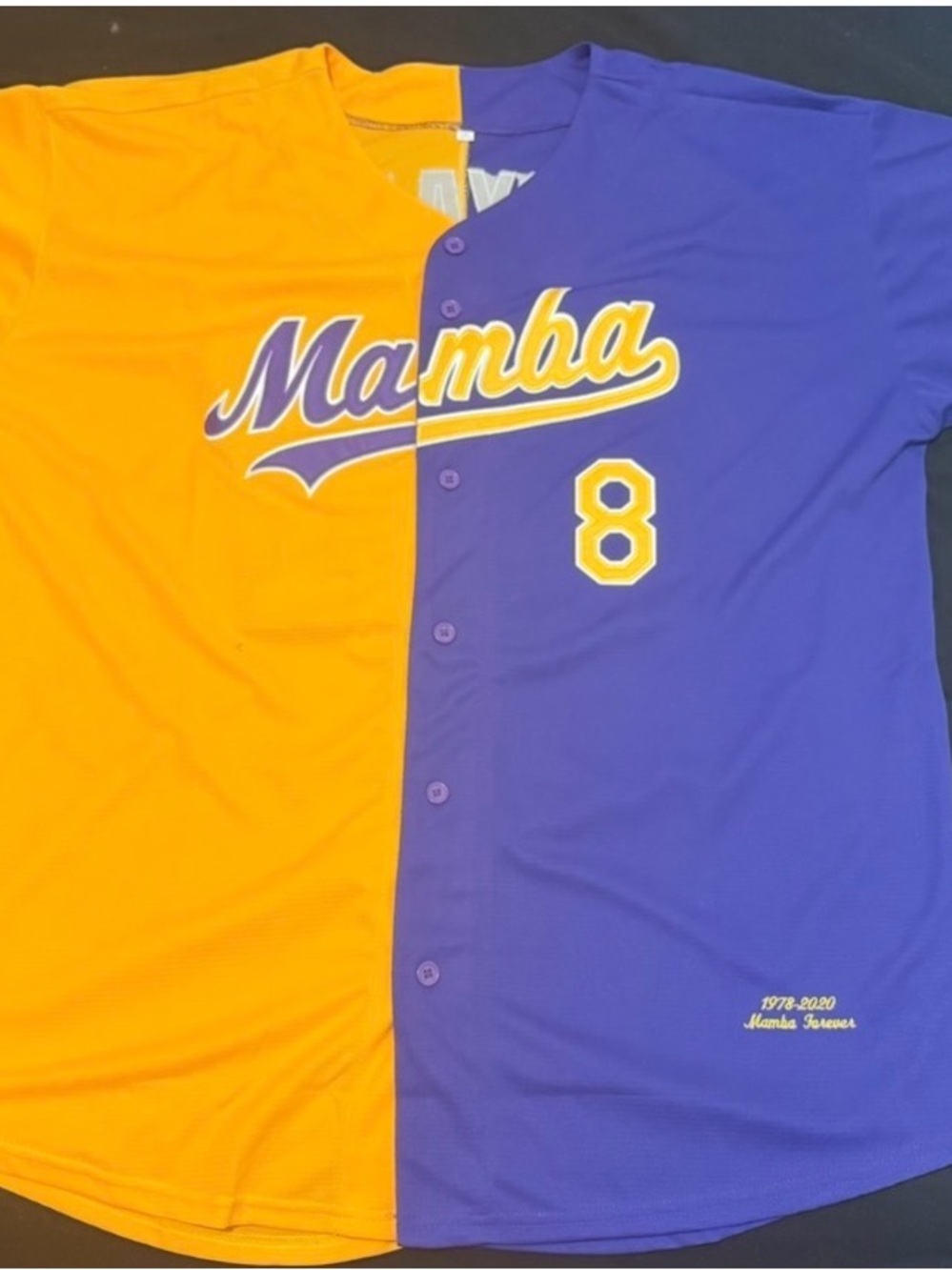 Mamba Kobe Bryant commemorative Split-Panel Baseball Jersey 3XL- Yellow & Purple